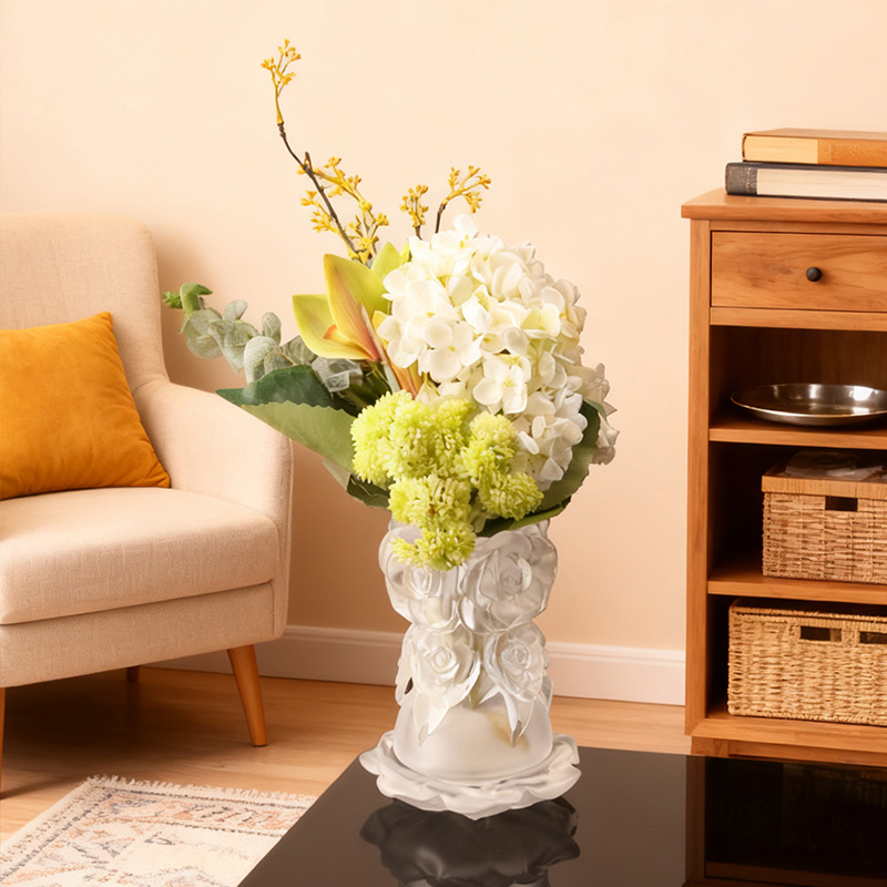 Процесс литья по выплавляемым моделям Стеклянная ваза для домашнего декора Хрустальная стеклянная ваза «Ваза с розой»