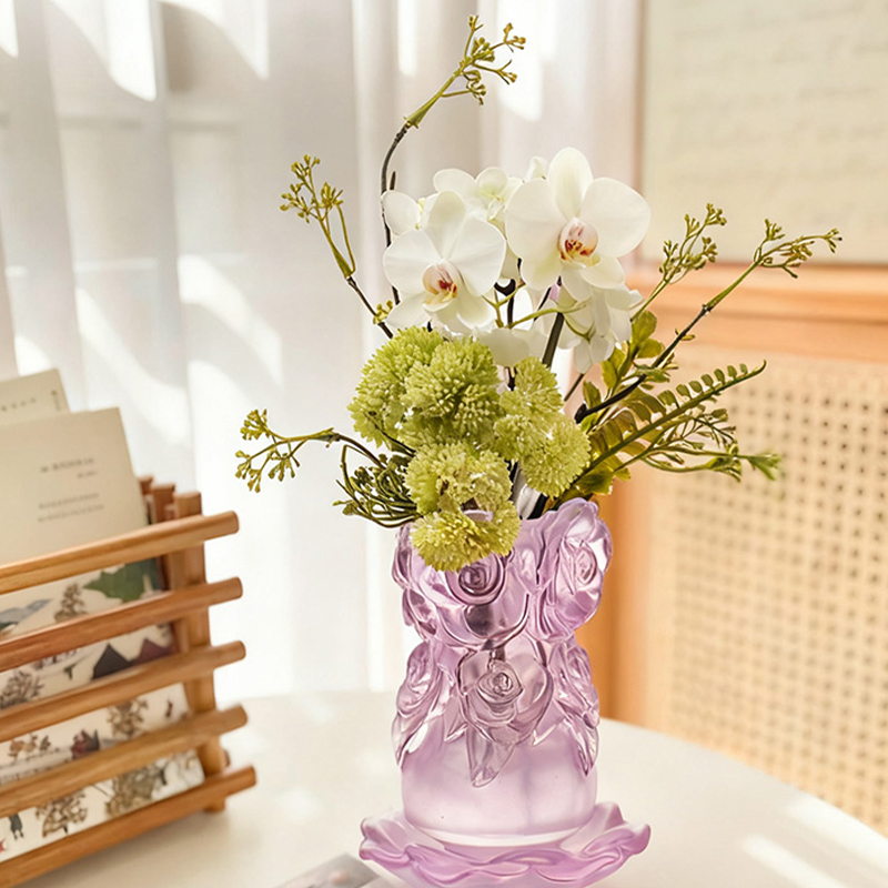 Процесс литья по выплавляемым моделям Стеклянная ваза для домашнего декора Хрустальная стеклянная ваза «Ваза с розой»