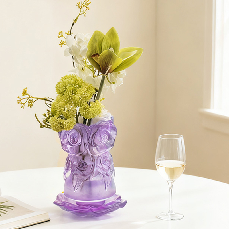 Процесс литья по выплавляемым моделям Стеклянная ваза для домашнего декора Хрустальная стеклянная ваза «Ваза с розой»