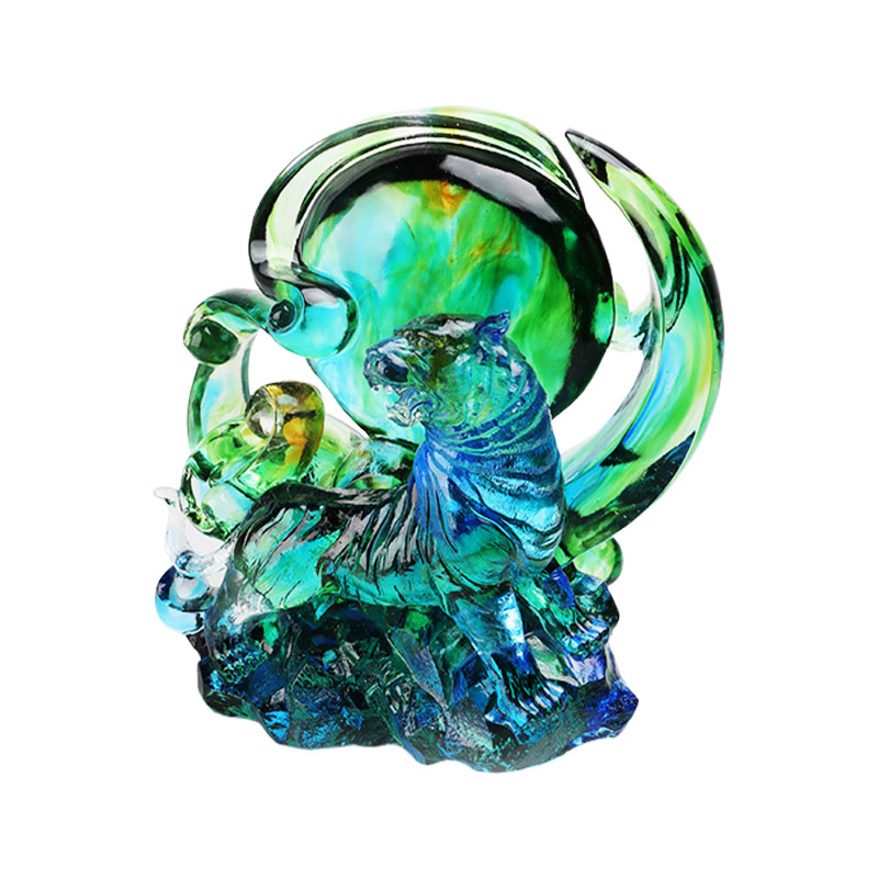 Сине-зеленые прозрачные хрустальные украшения в виде тигра