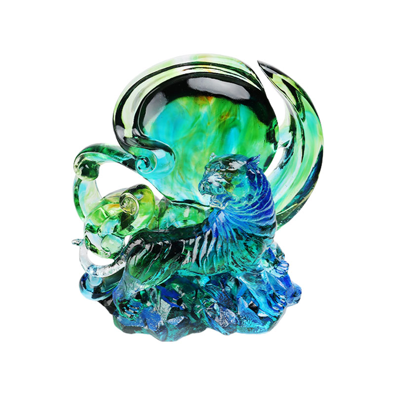 Сине-зеленые прозрачные хрустальные украшения в виде тигра