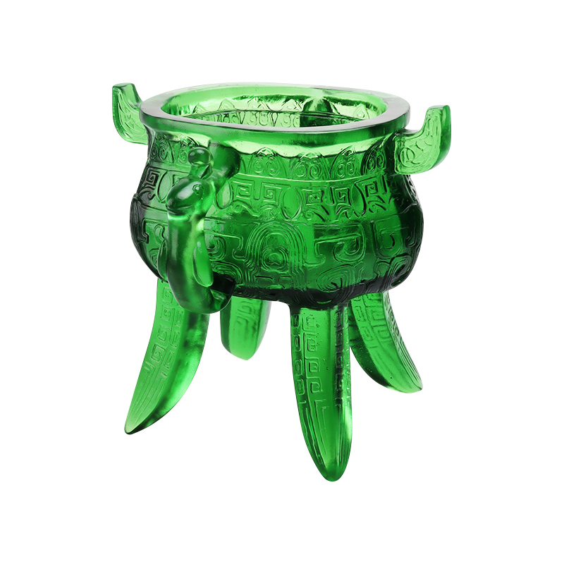 Изумрудно-зеленый штатив из хрустального стекла с ручками в форме ушек.