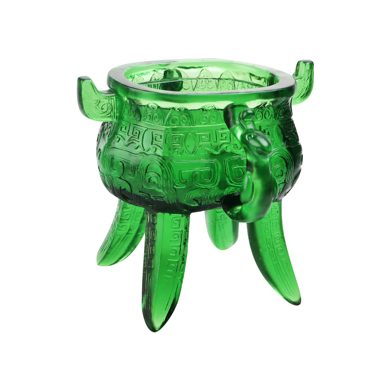 Изумрудно-зеленый штатив из хрустального стекла с ручками в форме ушек.