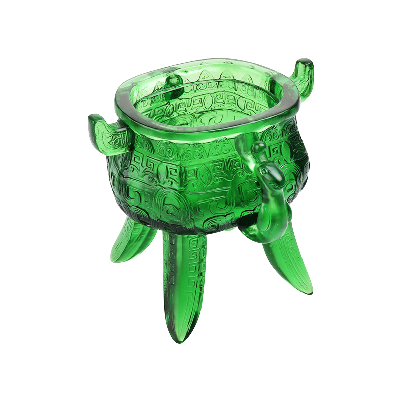 Изумрудно-зеленый штатив из хрустального стекла с ручками в форме ушек.