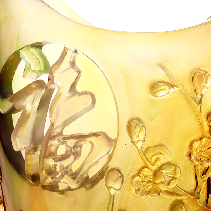 Украшения для дома Цветок сливы Резной дизайн Янтарная стеклянная ваза