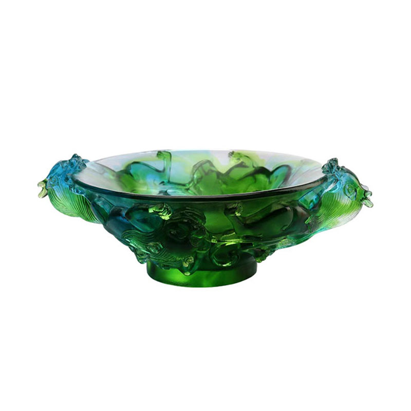 Прозрачная фруктовая тарелка из зеленого стекла