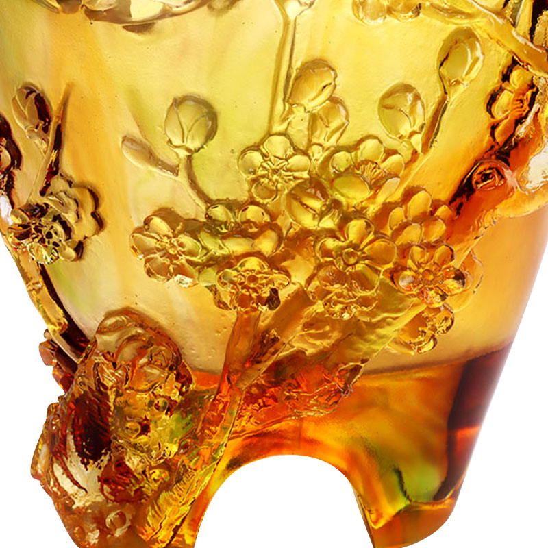 Украшения для дома Цветок сливы Резной дизайн Янтарная стеклянная ваза