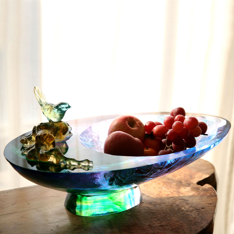 Хрустальная ваза для фруктов с украшением в виде птицы