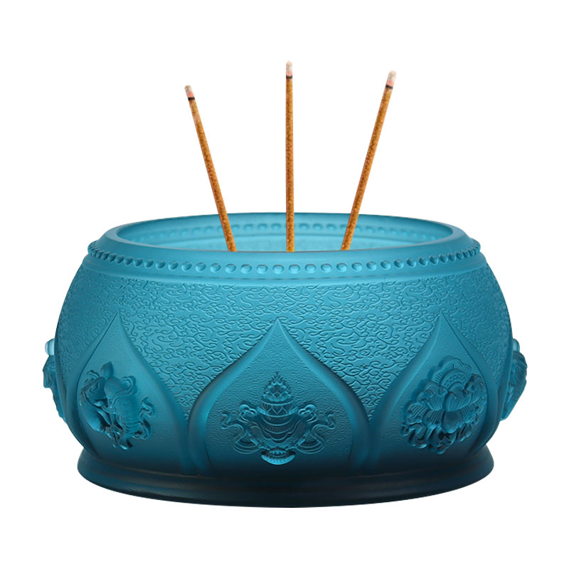 Королевский синий восемь благоприятных символов, буддийский алтарь, подношения из хрустального стекла