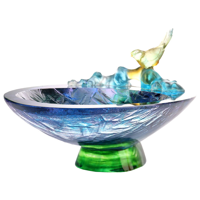 Хрустальная ваза для фруктов с украшением в виде птицы