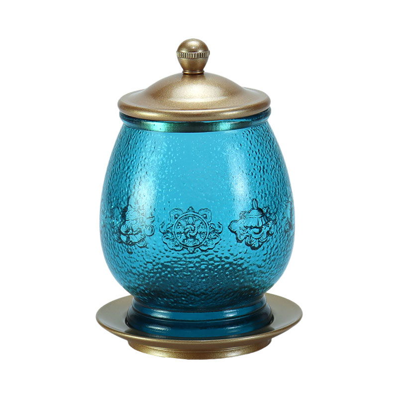 Королевский синий восемь благоприятных символов, буддийский алтарь, подношения из хрустального стекла