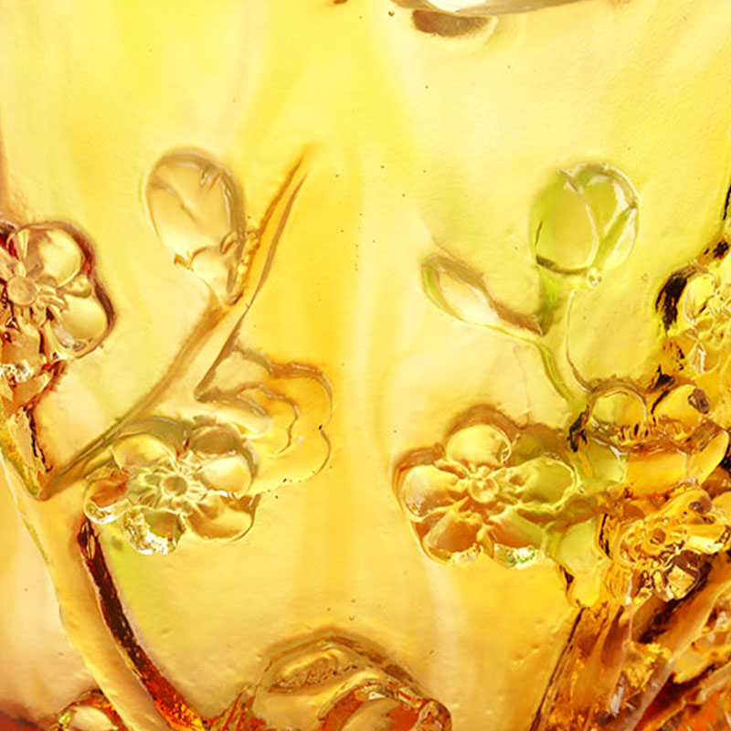 Украшения для дома Цветок сливы Резной дизайн Янтарная стеклянная ваза