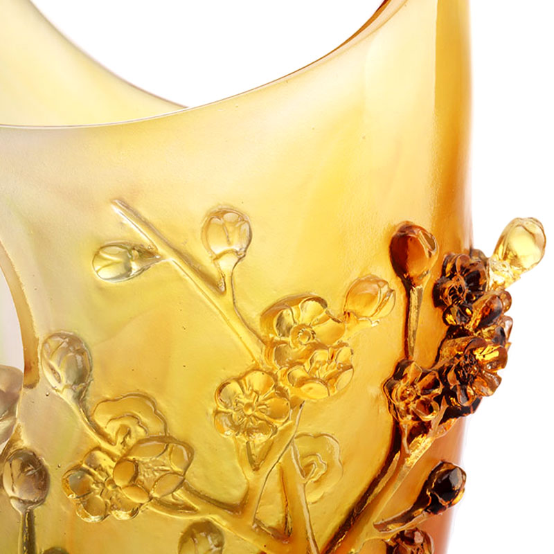 Украшения для дома Цветок сливы Резной дизайн Янтарная стеклянная ваза