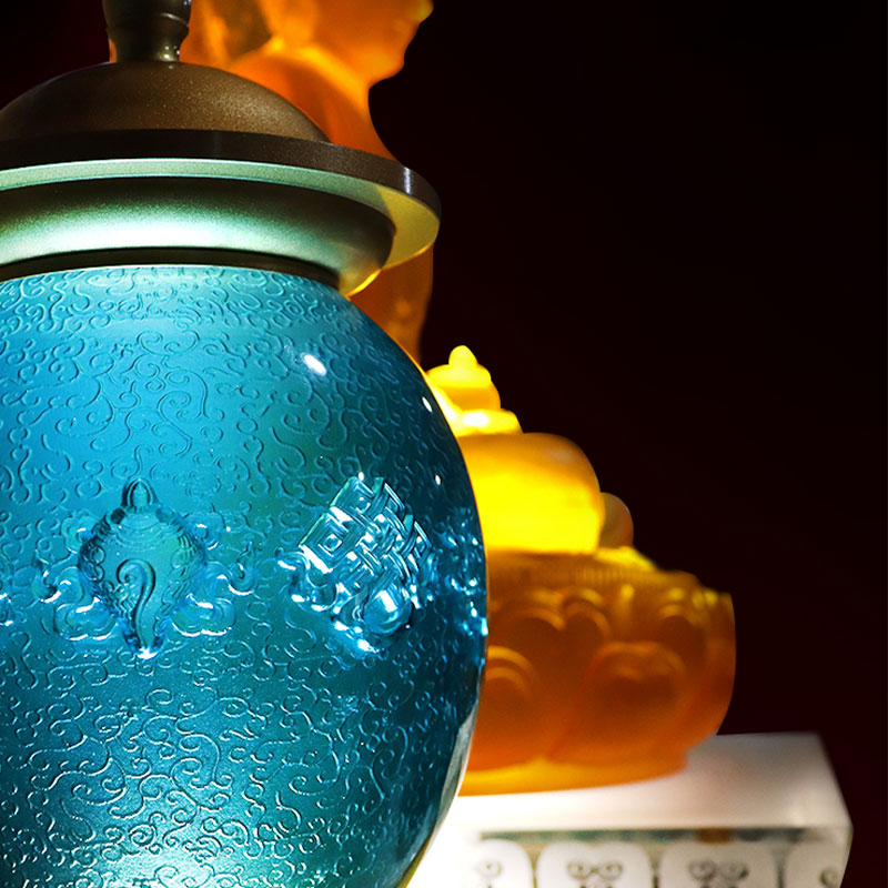 Королевский синий восемь благоприятных символов, буддийский алтарь, подношения из хрустального стекла