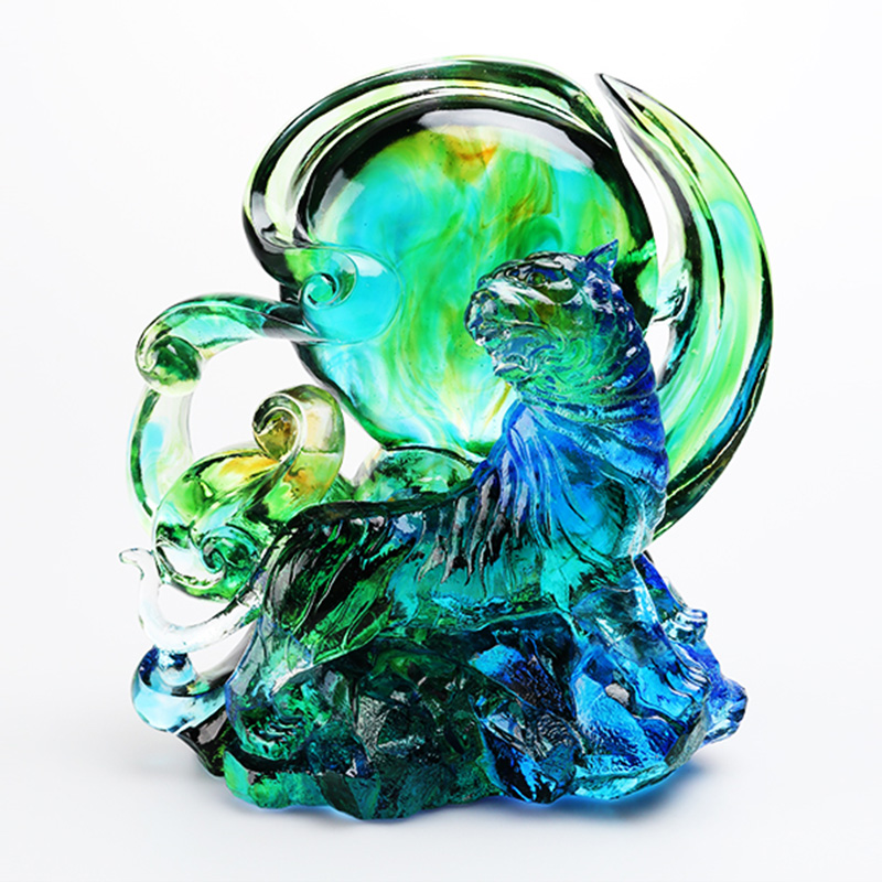 Сине-зеленые прозрачные хрустальные украшения в виде тигра