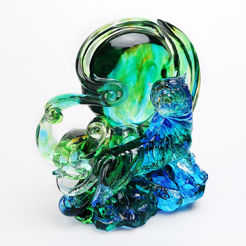 Сине-зеленые прозрачные хрустальные украшения в виде тигра
