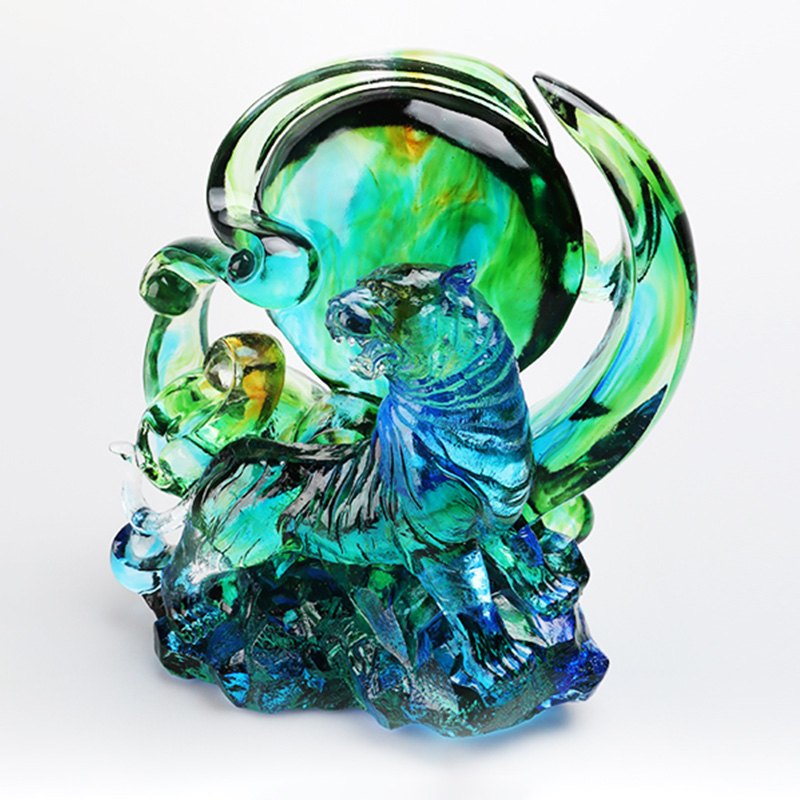 Сине-зеленые прозрачные хрустальные украшения в виде тигра
