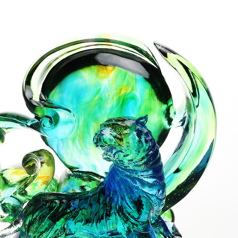 Сине-зеленые прозрачные хрустальные украшения в виде тигра